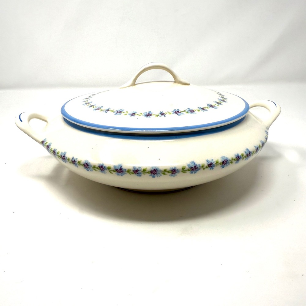 Canonsburg Pottery Bonnie‎ Blue Covered Vegetable Casserole Dish Floral Blue Rim
